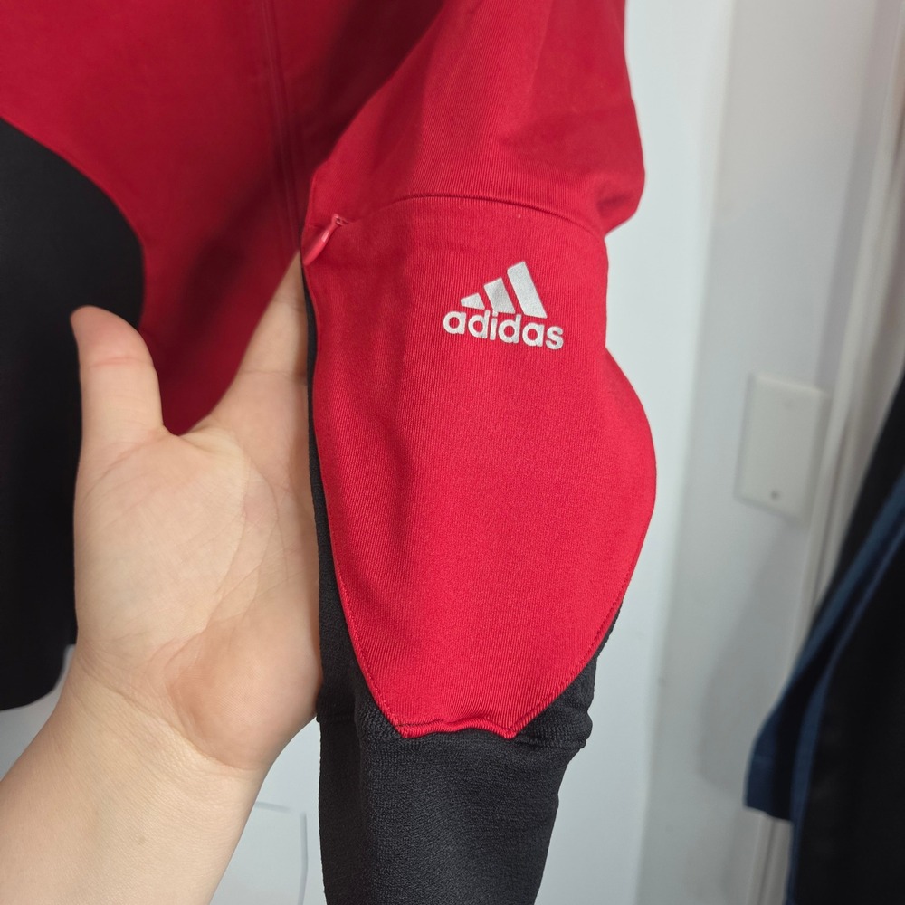 Adidas ClimaCool Mens Red Black Full Zip Track Jacket Thumbholes Medium - Picture 6 of 8